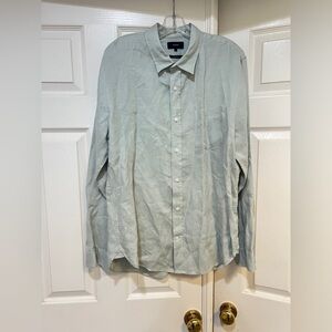 Vince Linen Mens Large Sage Green Long Sleeve Button Down‎ Shirt Business Casual